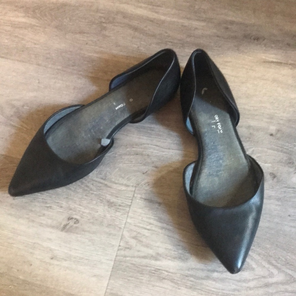 Black leather d’orsay pointed toe flats